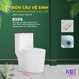 Bồn cầu 1 khối, nắp đóng êm men sứ nano chống bám 8206