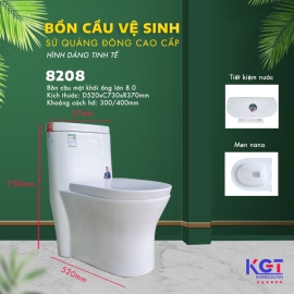 Bồn cầu 1 khối, nắp đóng êm men sứ nano chống bám 8208