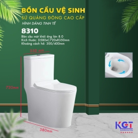 Bồn cầu một khối xả xoáy, men phủ nano cao cấp 8310